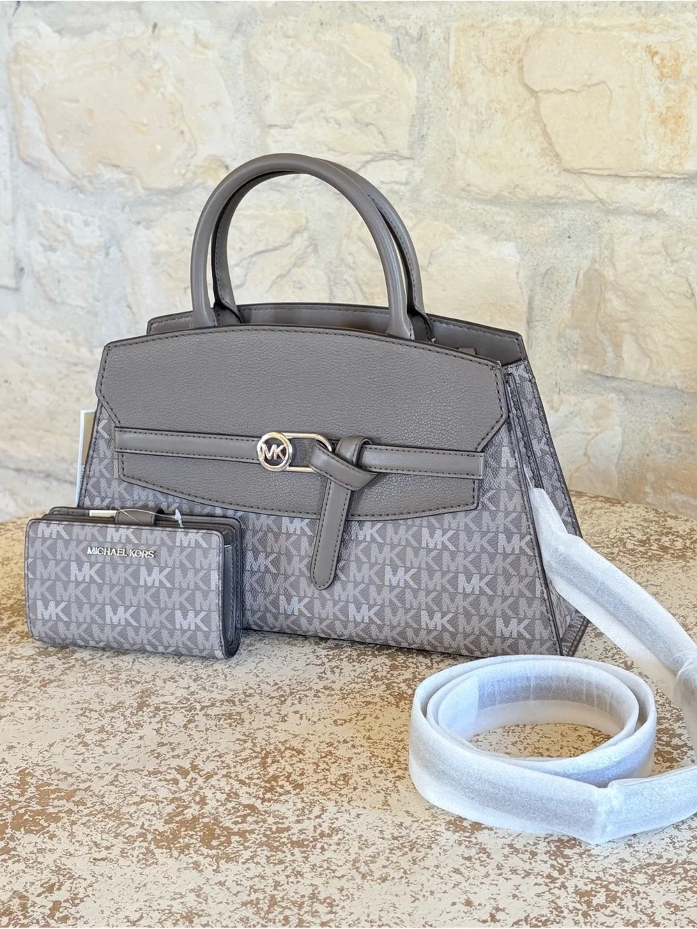 Michael Kors Gray MK Signature Satchel with Matching Wallet